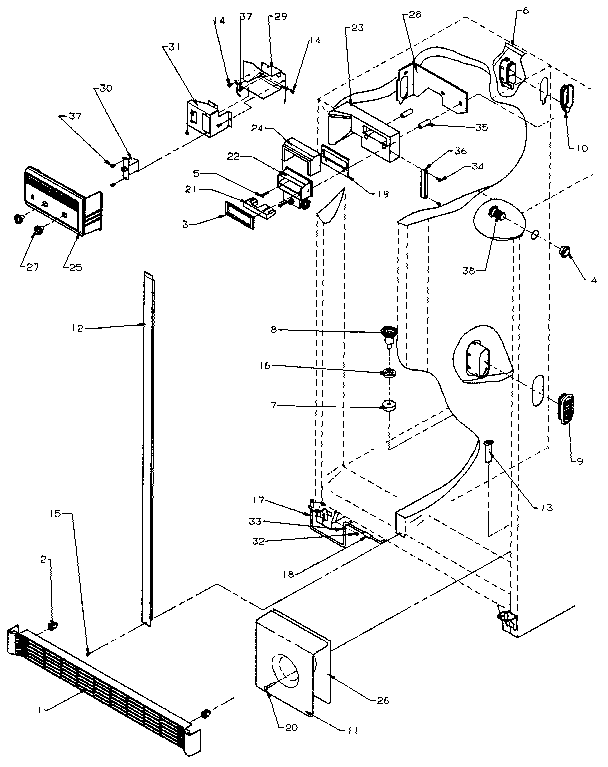 Refrigerator/freezer Controls And Cabinet Diagram and Parts List for SXD25NP-P1162407W  Amana Refrigerator