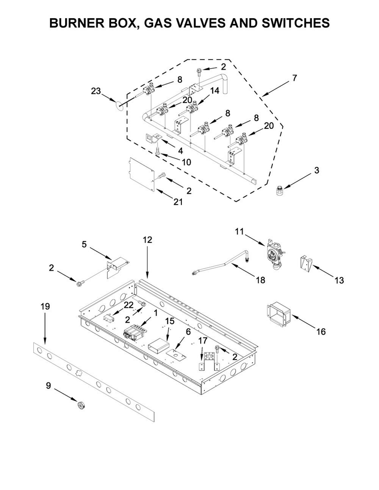 Burner Box, Gas Valves And Switches Diagram and Parts List for JGRP436WP02  Jenn-Air Range
