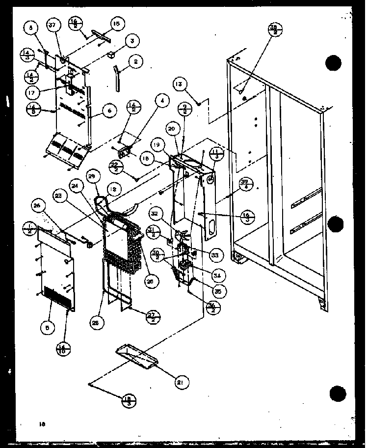 Freezer Evaporator And Air Handling Diagram and Parts List for SX22J-P1116004W  Amana Refrigerator