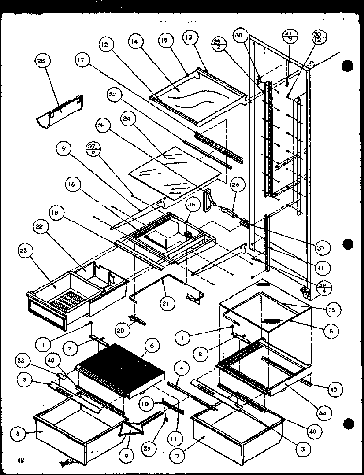 Refrigerator Shelving And Drawers Diagram and Parts List for SBD20K-P1117701W  Amana Refrigerator