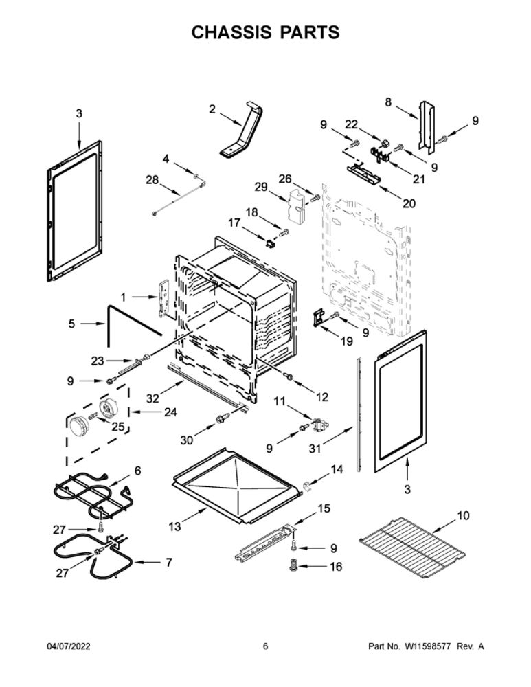 Chassis Parts Diagram and Parts List for YAER6303MFW5  Amana Range