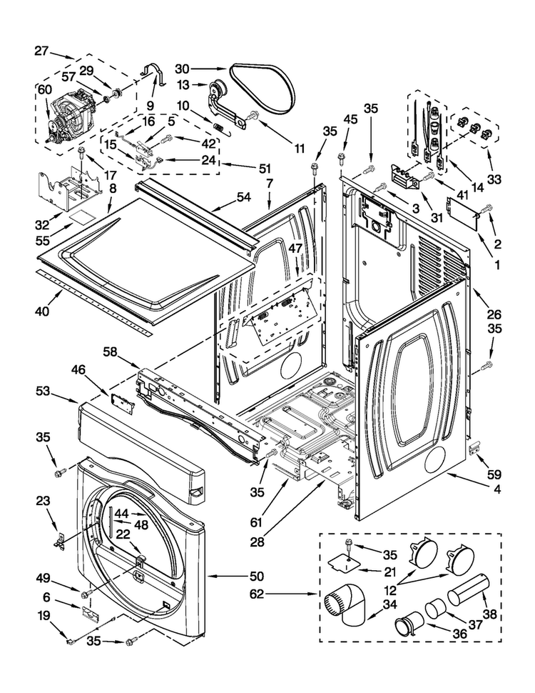 Dryer Cabinet Parts Diagram and Parts List for MLE20PDBYW0  Maytag Washer Dryer Combo