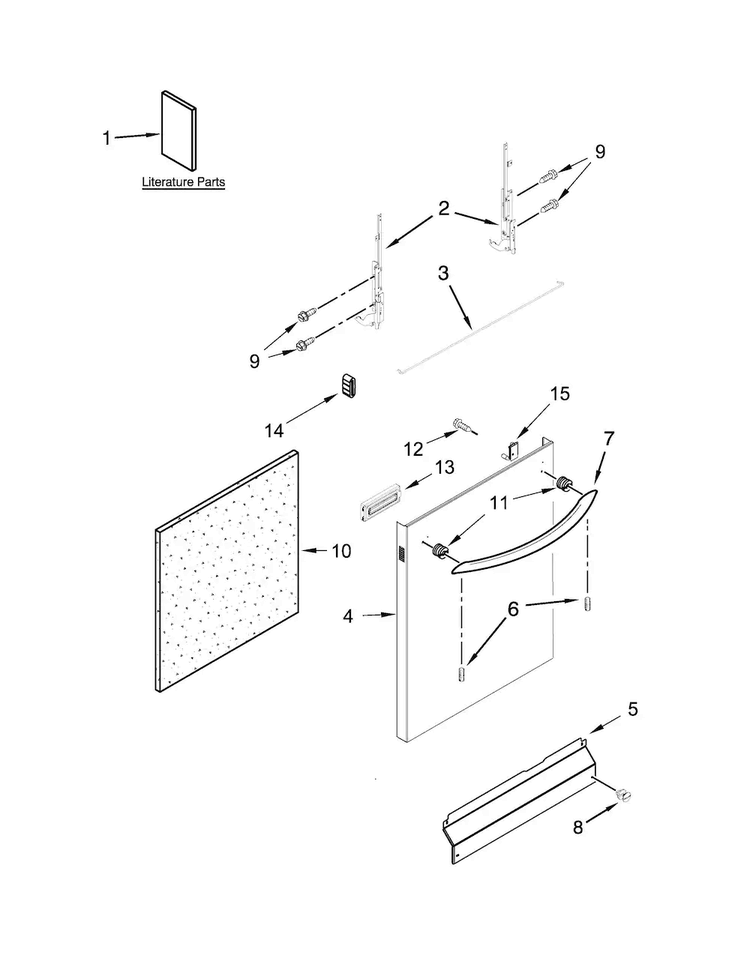 Door And Panel Parts Diagram and Parts List for ADB1500ADS2  Amana Dishwasher
