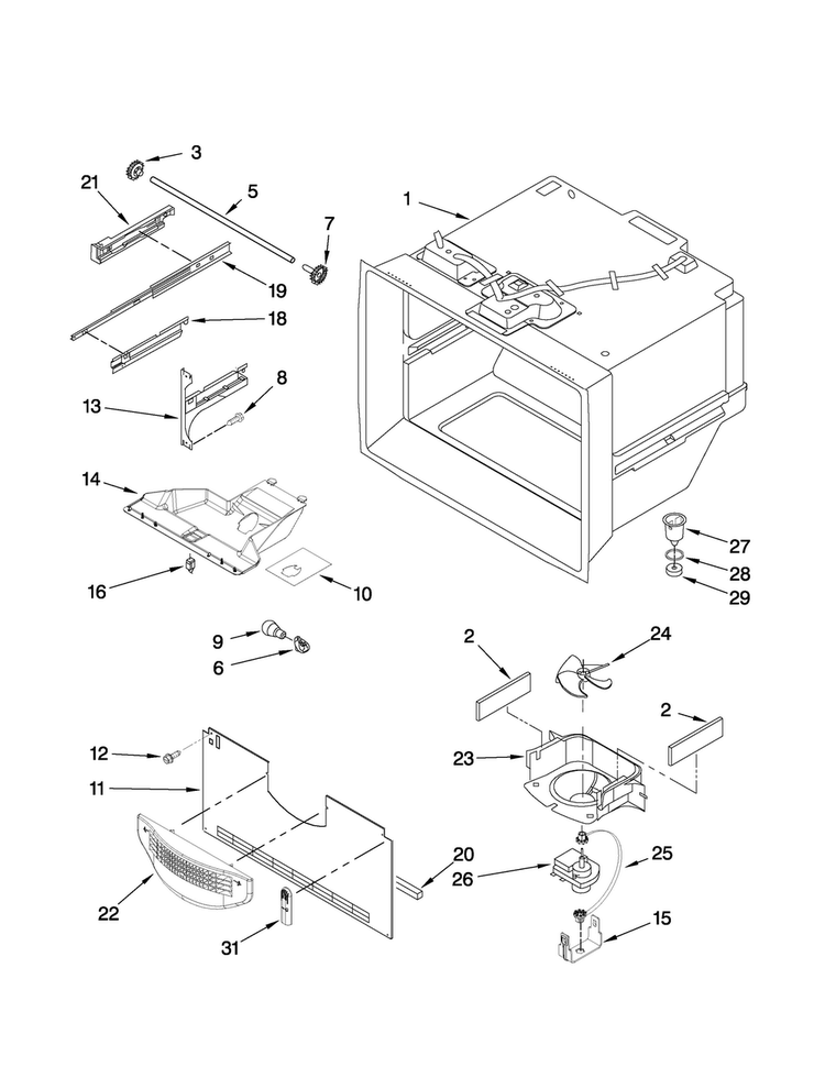 Freezer Liner Parts Diagram and Parts List for ABB2222FEW3  Amana Refrigerator