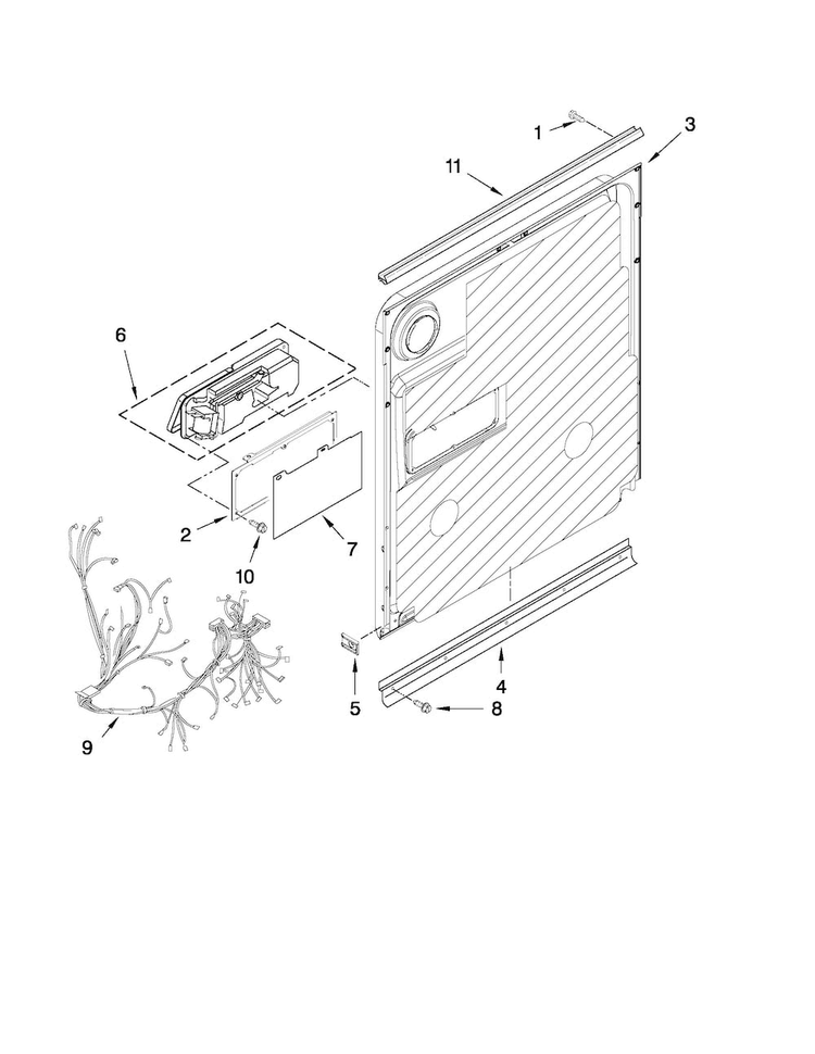 Inner Door Parts Diagram and Parts List for MDB7759SAB1  Maytag Dishwasher