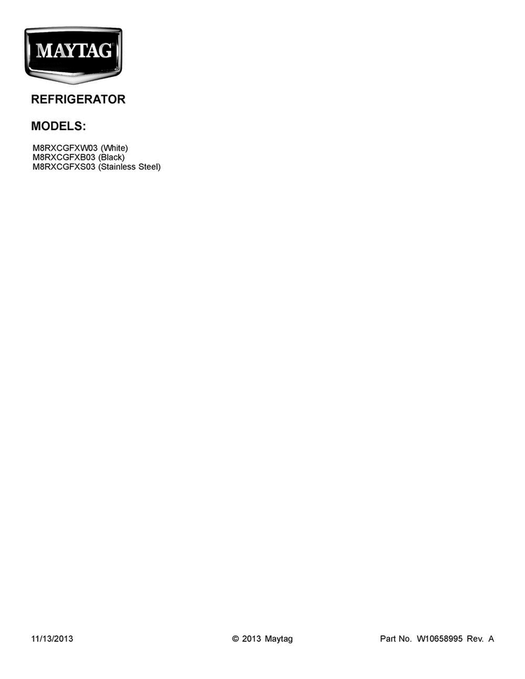 Cover Sheet Diagram and Parts List for M8RXCGFXB03  Maytag Refrigerator
