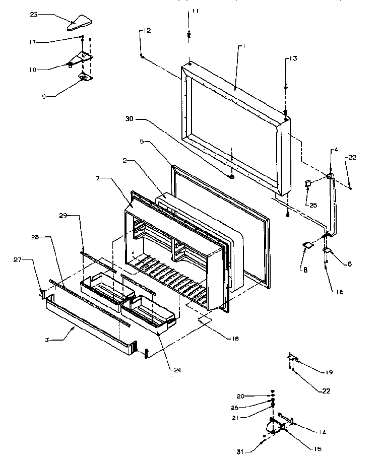 Fz Door Assy Diagram and Parts List for TR25S5L-P1196401WL  Amana Refrigerator