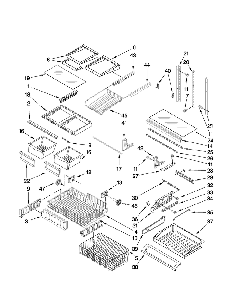 Shelf Parts Diagram and Parts List for AFB2234WEW3  Amana Refrigerator