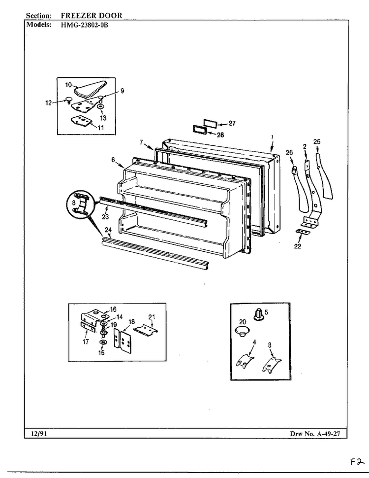 Freezer Door Diagram and Parts List for 23802-0B  Admiral Refrigerator