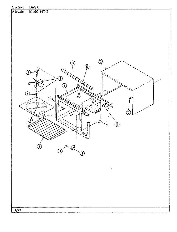 BASE Diagram and Parts List for M46G-14T-B  Magic Chef Microwave Oven Combo