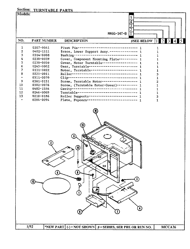 TURNTABLE Diagram and Parts List for M46G-14T-B  Magic Chef Microwave Oven Combo