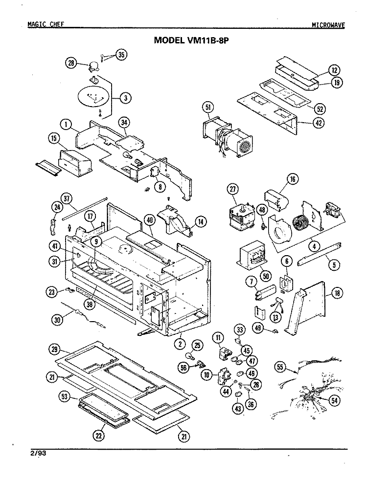 BASE & CAVITY PARTS Diagram and Parts List for VM11B-8PDY  Magic Chef Microwave