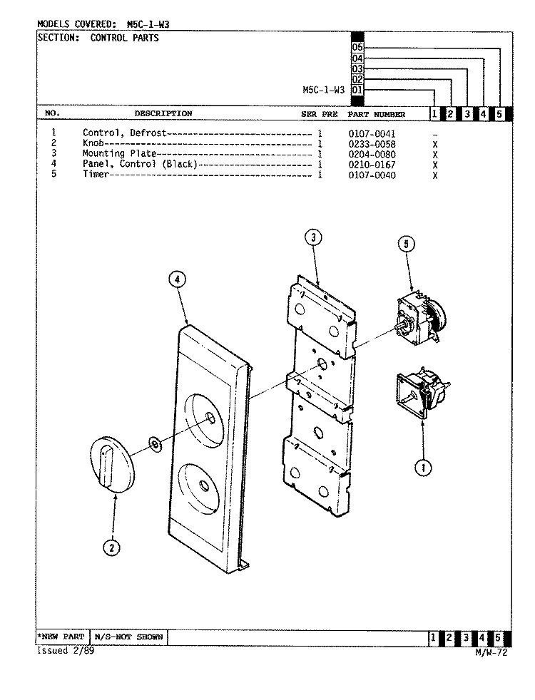 CONTROL PANEL Diagram and Parts List for M5C-1-W3  Magic Chef Microwave