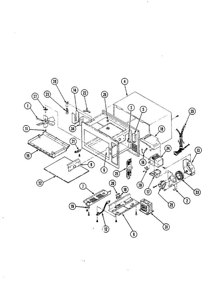 BASE & CAVITY Diagram and Parts List for M5C-1-W3  Magic Chef Microwave