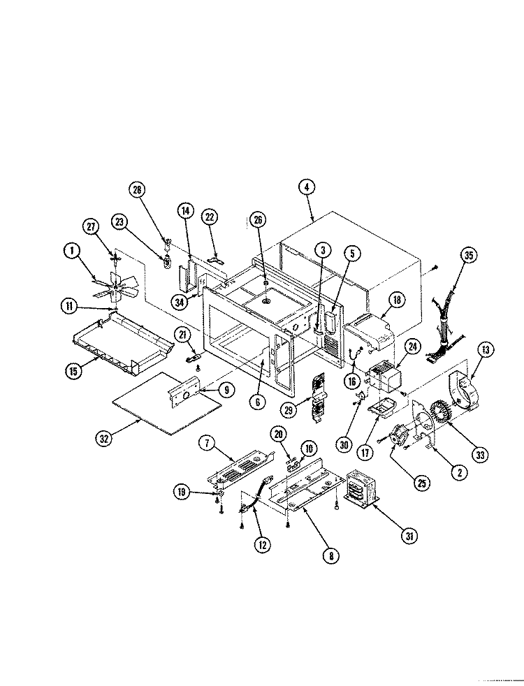BASE & CAVITY Diagram and Parts List for M80  Magic Chef Microwave