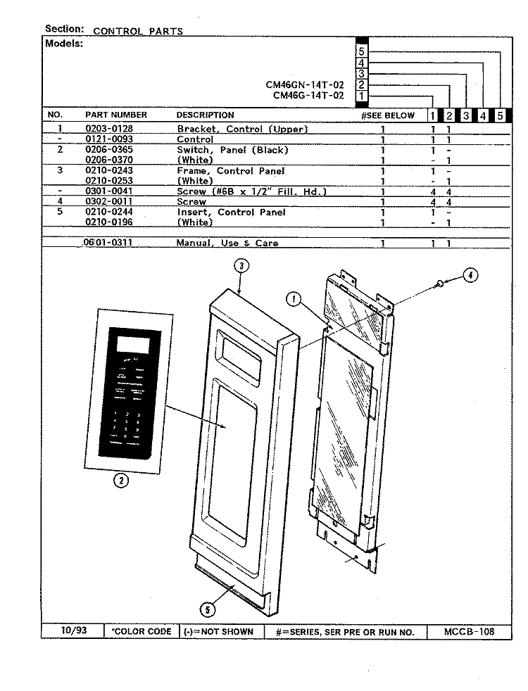 CONTROL PANEL Diagram and Parts List for CM46GN-14T-02  Magic Chef Microwave