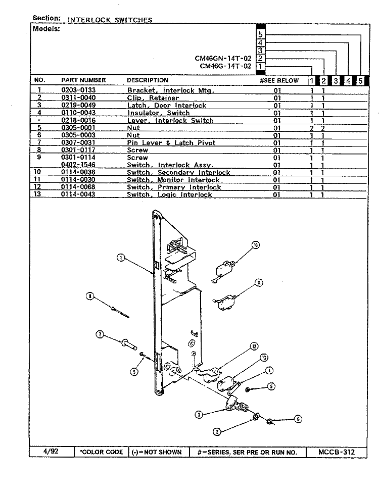 INTERLOCK SWITCHES Diagram and Parts List for CM46GN-14T-02  Magic Chef Microwave
