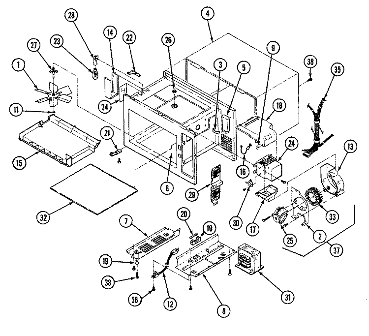 BASE & CAVITY Diagram and Parts List for M85BD  Magic Chef Microwave