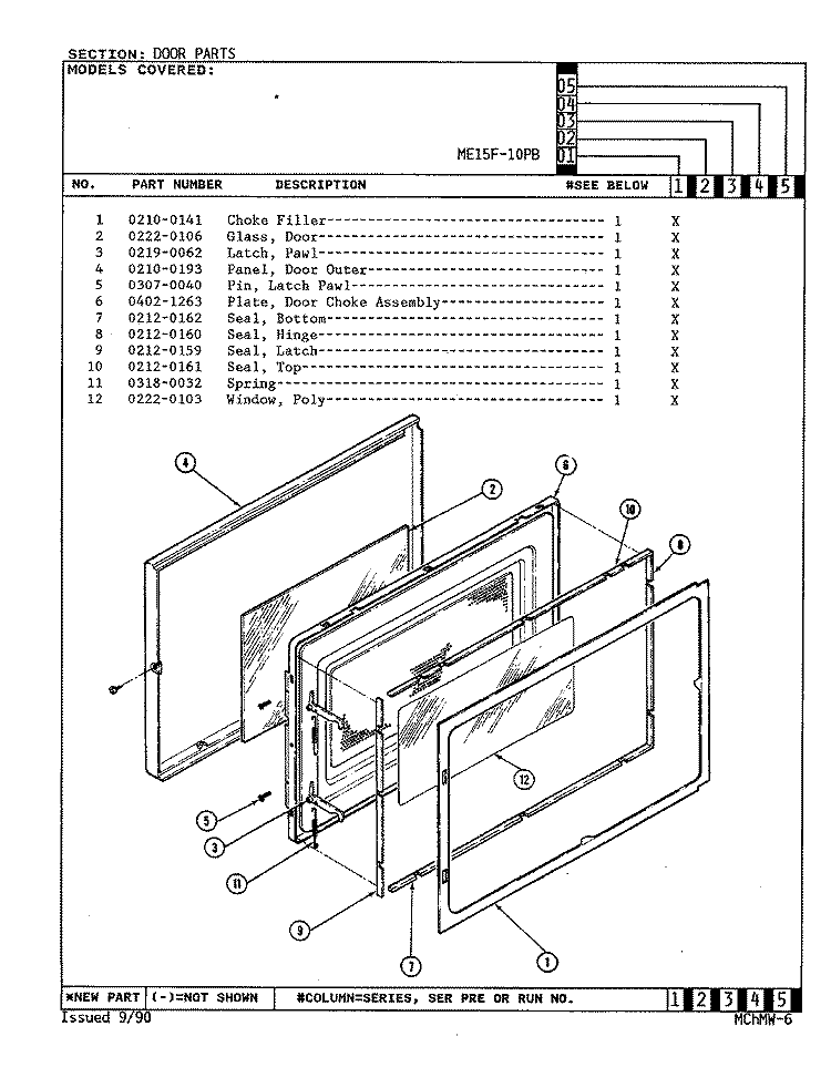 DOOR Diagram and Parts List for ME15F-10PB  Magic Chef Microwave