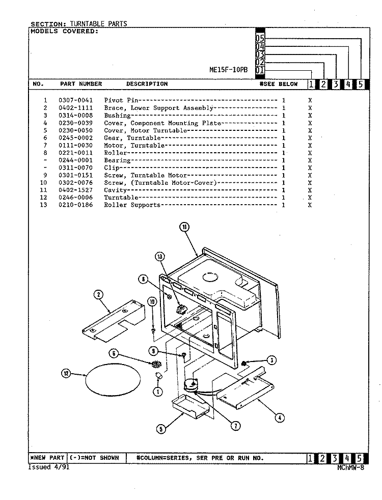TURNTABLE Diagram and Parts List for ME15F-10PB  Magic Chef Microwave