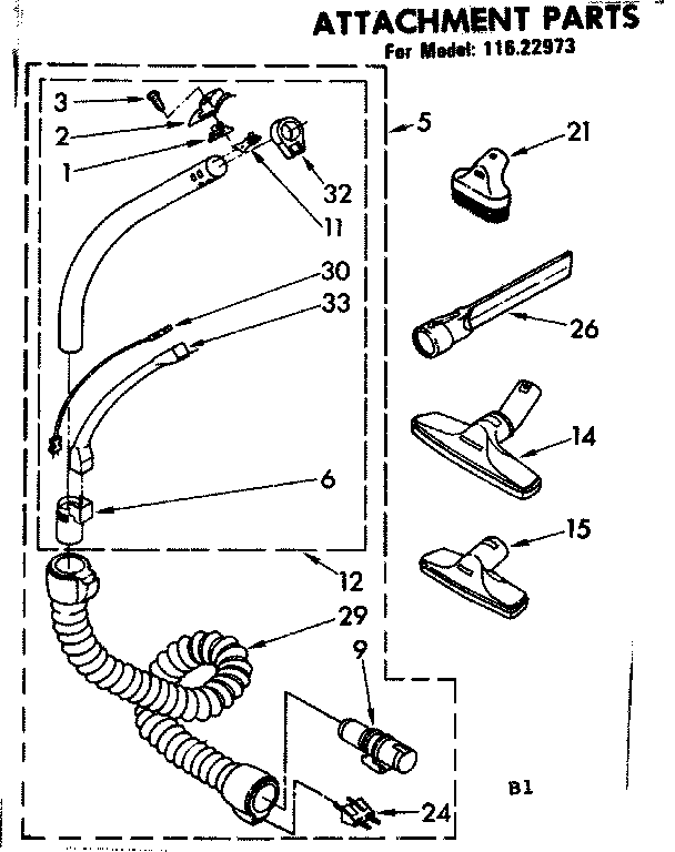 Attachment Parts Diagram and Parts List for 11622973  Kenmore Canister Vacuum