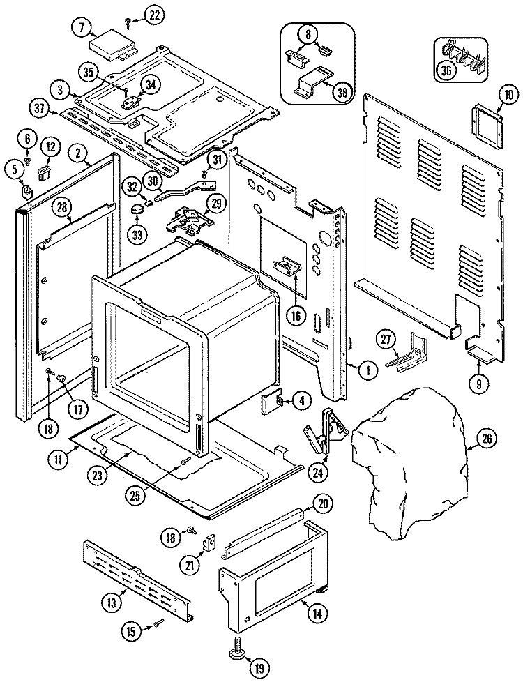 BODY Diagram and Parts List for 3888VVV  Magic Chef Range