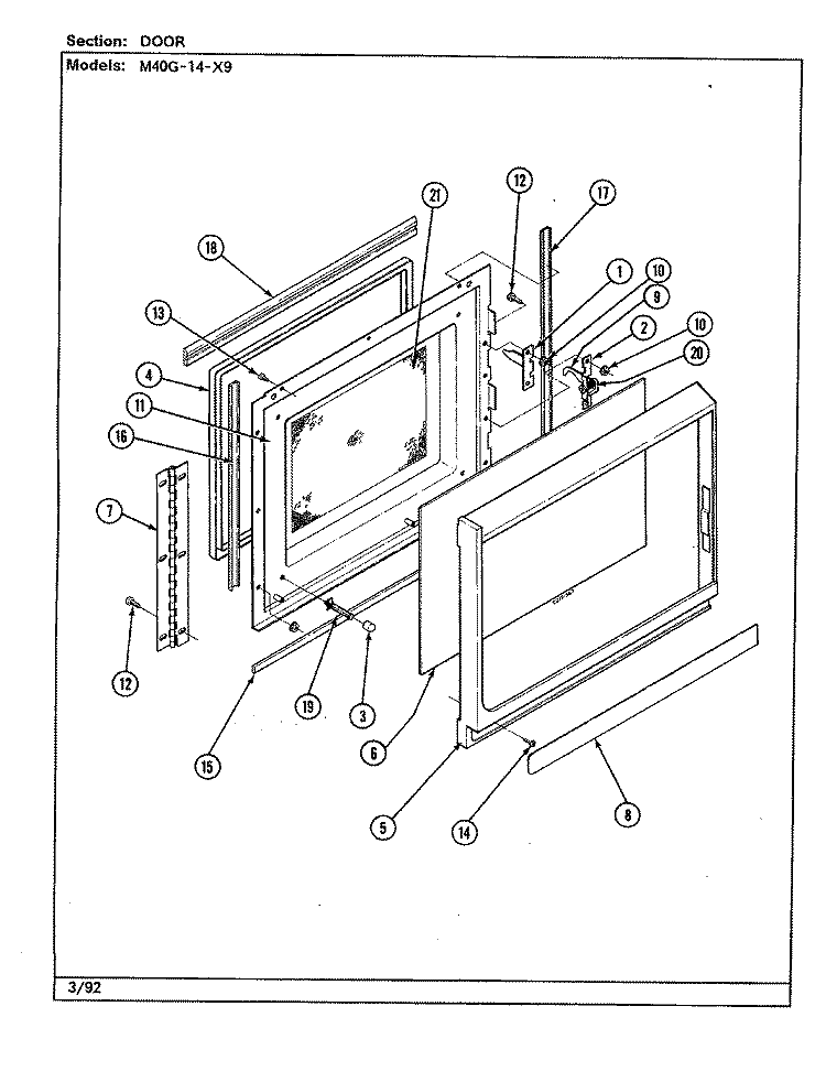 DOOR Diagram and Parts List for M40G-14-X9  Magic Chef Microwave Oven Combo