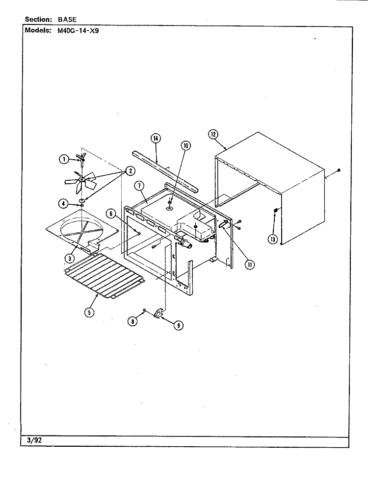 BASE Diagram and Parts List for M40G-14-X9  Magic Chef Microwave Oven Combo