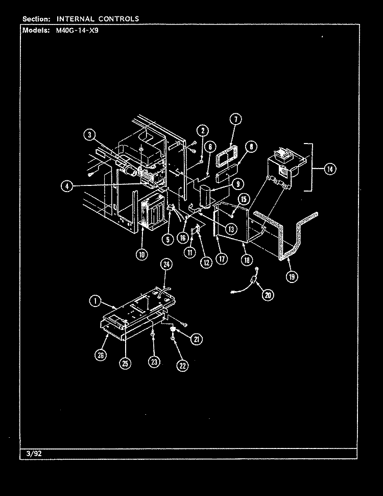 INTERNAL CONTROLS Diagram and Parts List for M40G-14-X9  Magic Chef Microwave Oven Combo