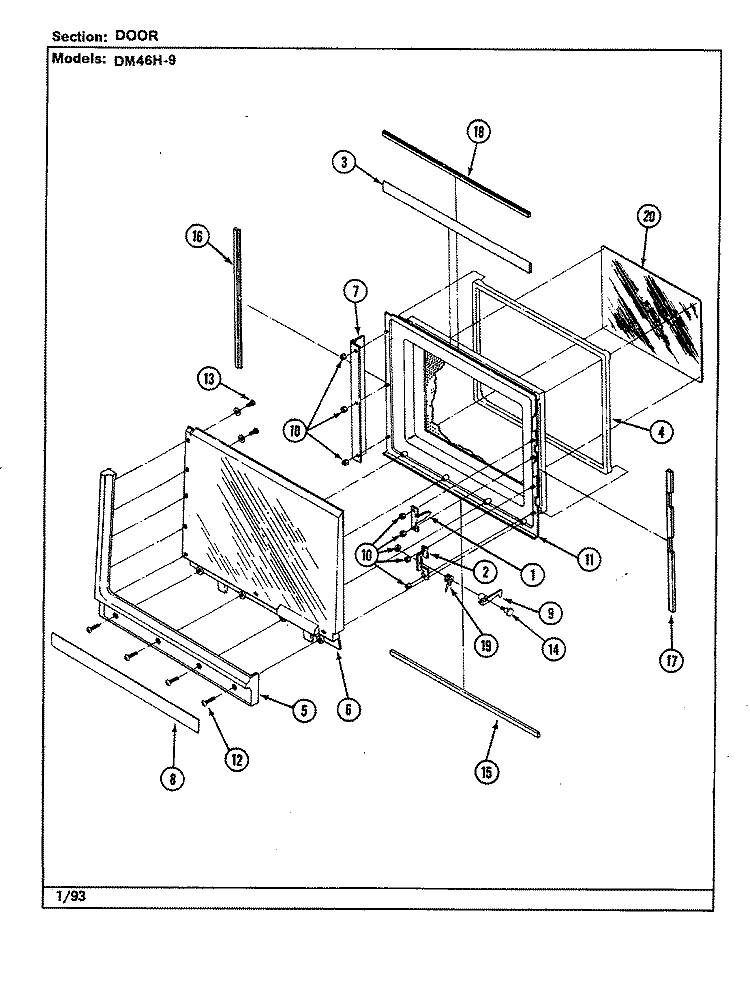 DOOR Diagram and Parts List for DM46H-9  Maytag Microwave