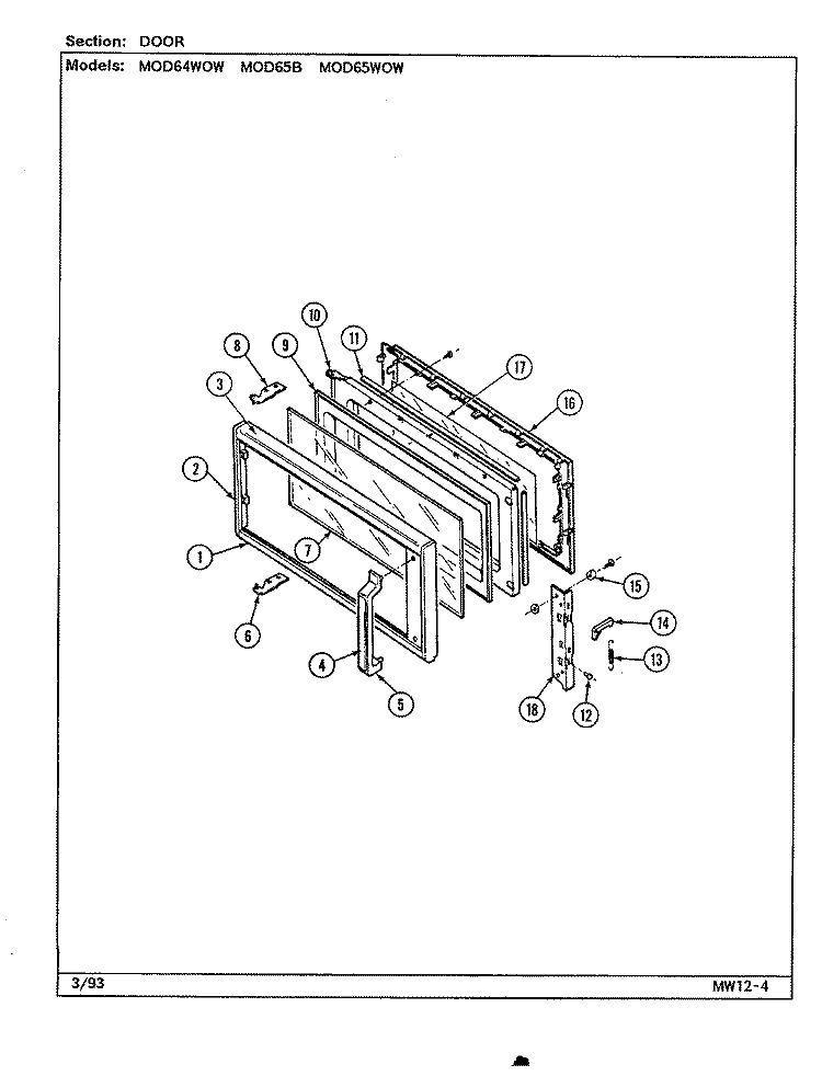 DOOR Diagram and Parts List for MOD65WOW  Magic Chef Microwave