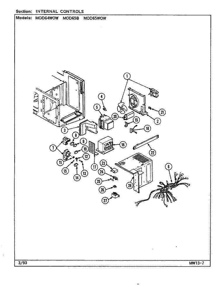 INTERNAL CONTROLS Diagram and Parts List for MOD65WOW  Magic Chef Microwave