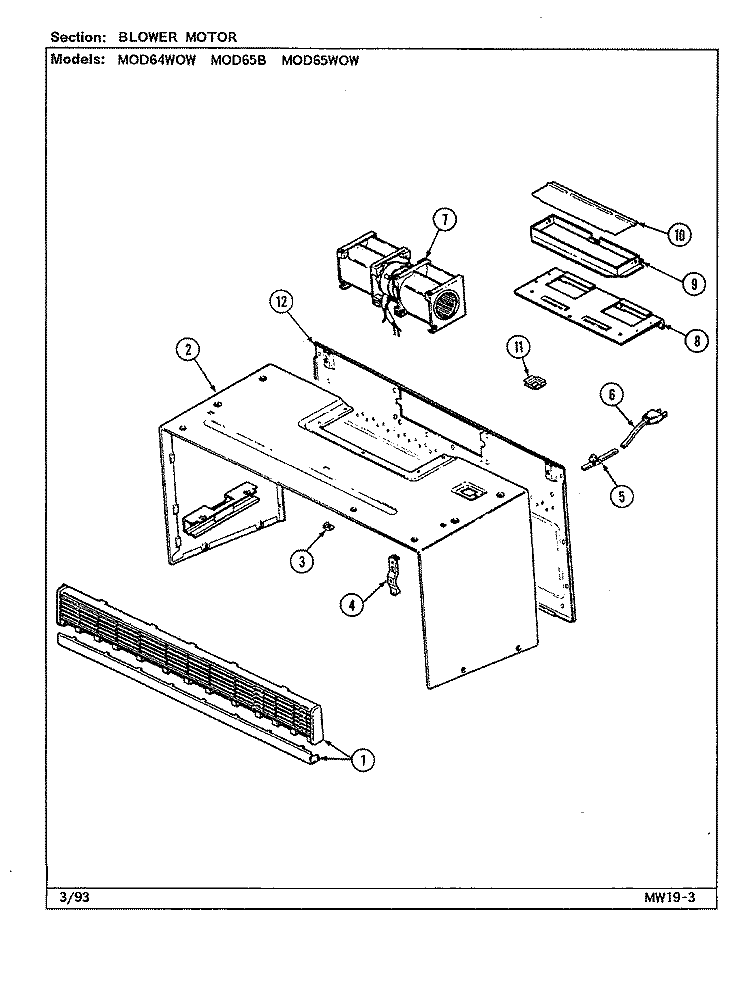 BLOWER MOTOR Diagram and Parts List for MOD65WOW  Magic Chef Microwave