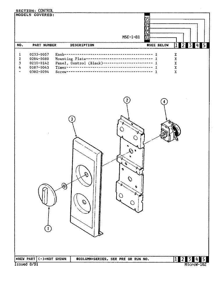 CONTROL PANEL Diagram and Parts List for M5E-1-B1  Magic Chef Microwave