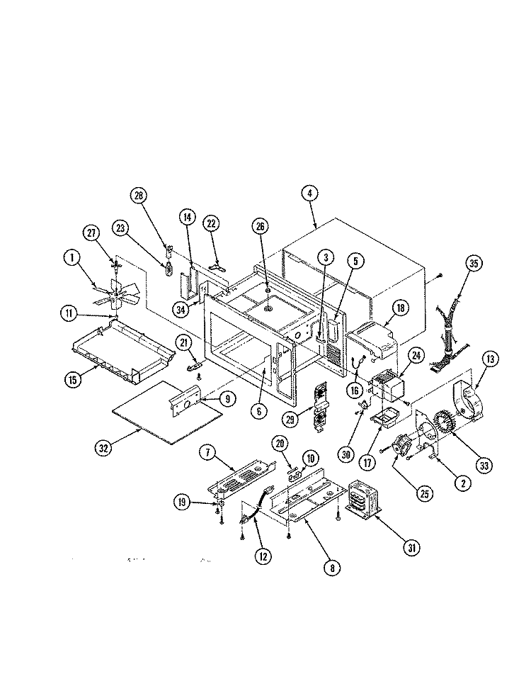 BASE & CAVITY Diagram and Parts List for M5E-1-B1  Magic Chef Microwave