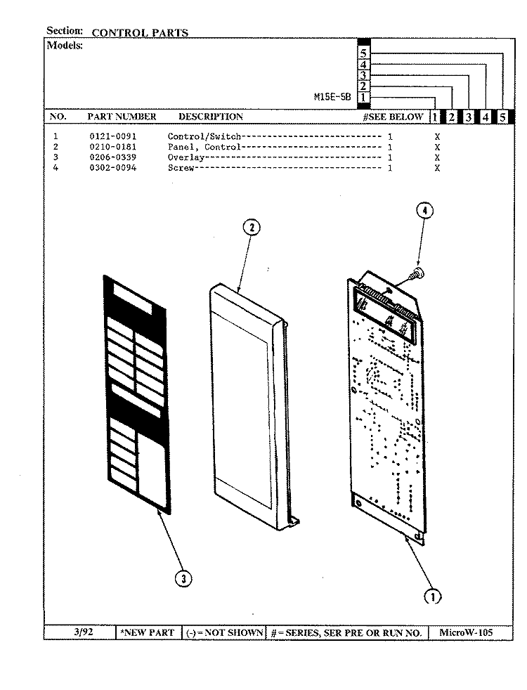 CONTROL PANEL Diagram and Parts List for M15E-5B  Magic Chef Microwave