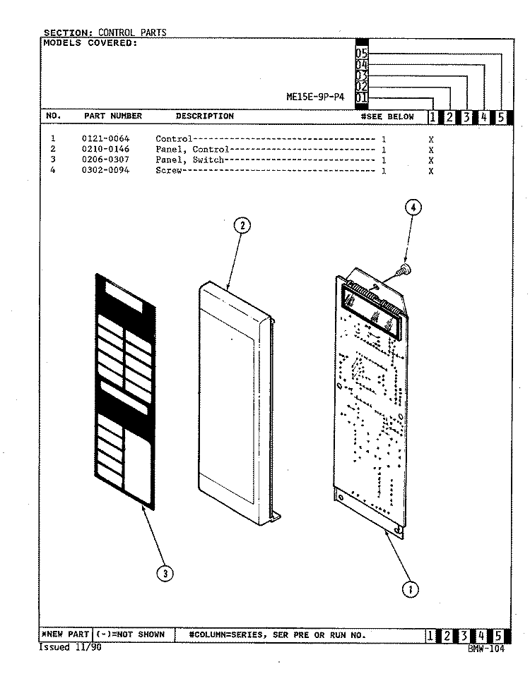 CONTROL PANEL Diagram and Parts List for ME15E-9P-P4  Magic Chef Microwave
