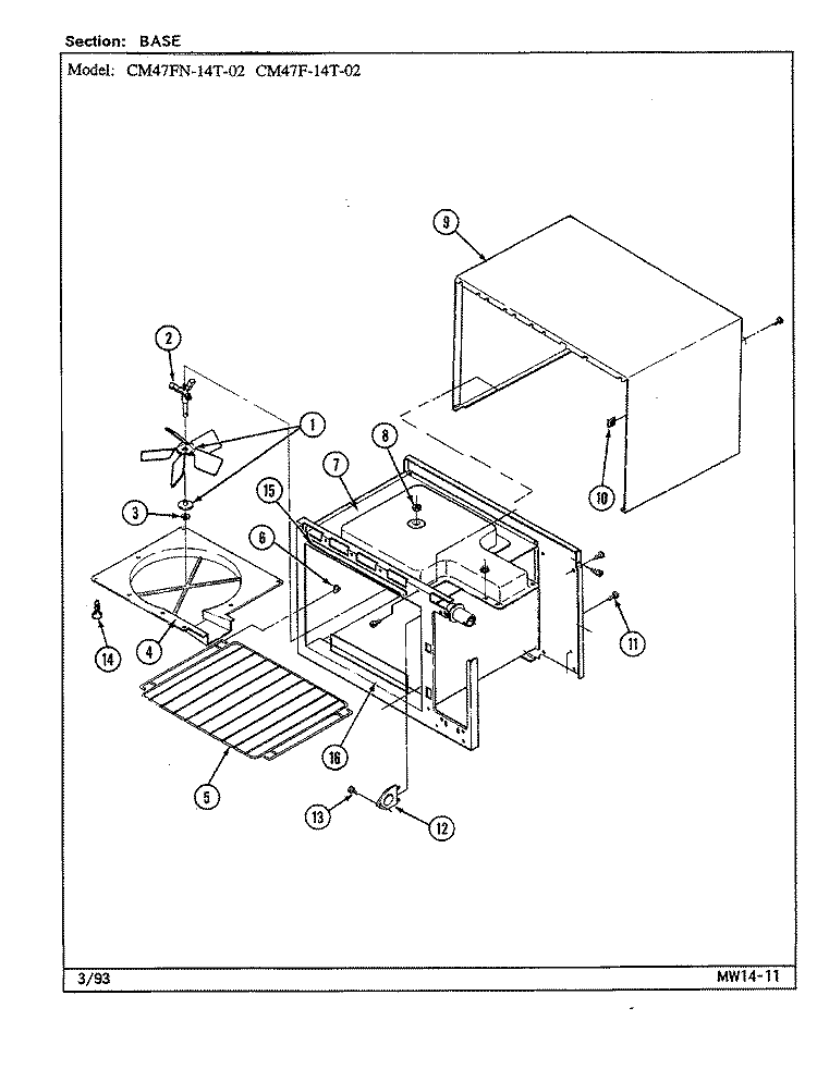 BASE Diagram and Parts List for CM47F-14T-02  Magic Chef Microwave