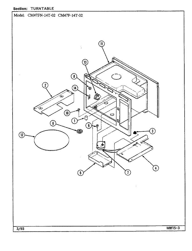 TURNTABLE Diagram and Parts List for CM47F-14T-02  Magic Chef Microwave