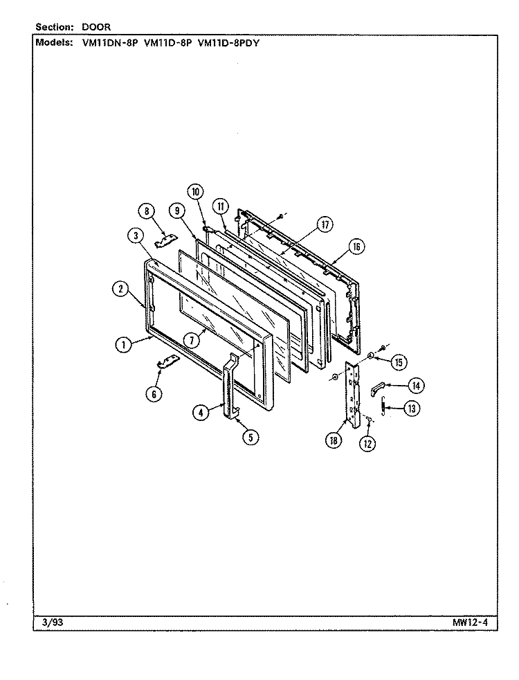 DOOR Diagram and Parts List for VM11D-8P-DY  Magic Chef Microwave