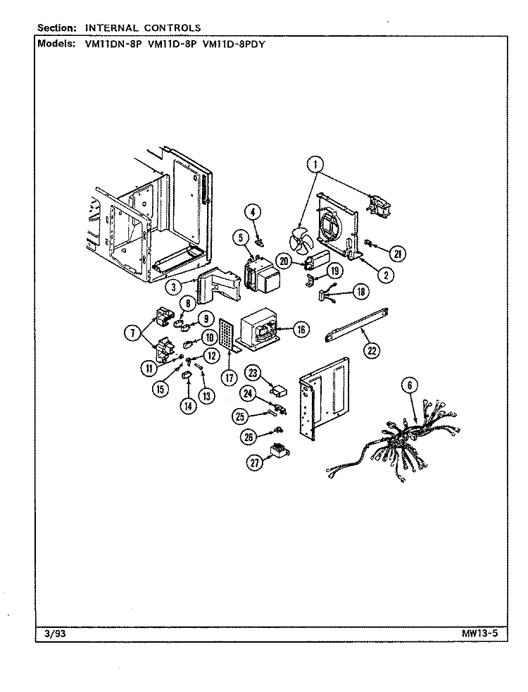 INTERNAL CONTROLS Diagram and Parts List for VM11D-8P-DY  Magic Chef Microwave