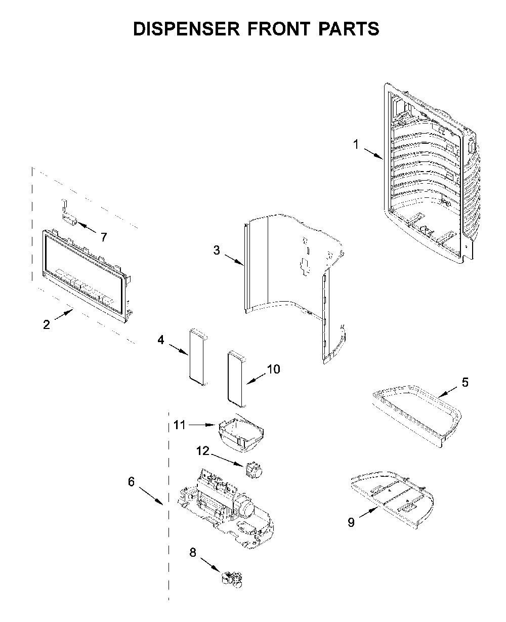 Dispenser front parts Diagram and Parts List for MFI2570FEZ08  Maytag Refrigerator