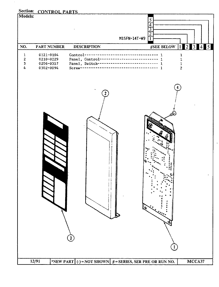 CONTROL PANEL Diagram and Parts List for M15FN-14T-W9  Magic Chef Microwave