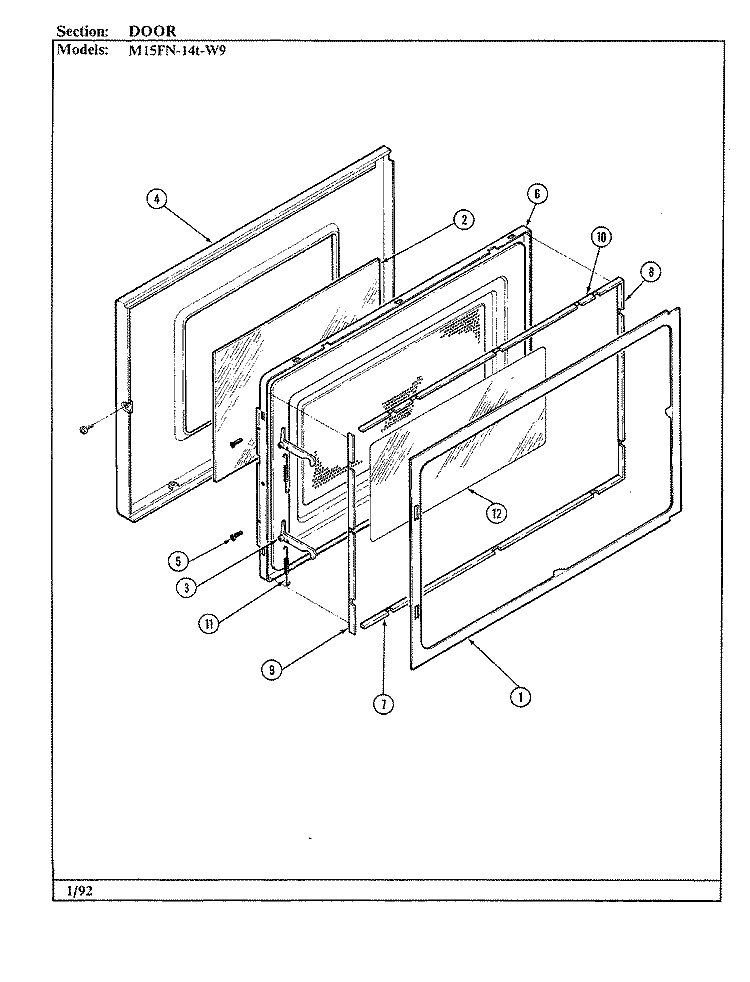DOOR Diagram and Parts List for M15FN-14T-W9  Magic Chef Microwave
