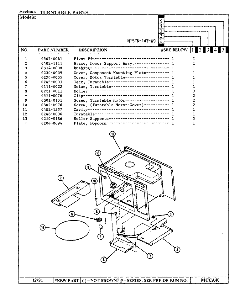 TURNTABLE Diagram and Parts List for M15FN-14T-W9  Magic Chef Microwave