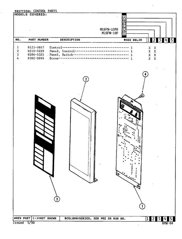 CONTROL PANEL Diagram and Parts List for M16FN-10PB  Magic Chef Microwave