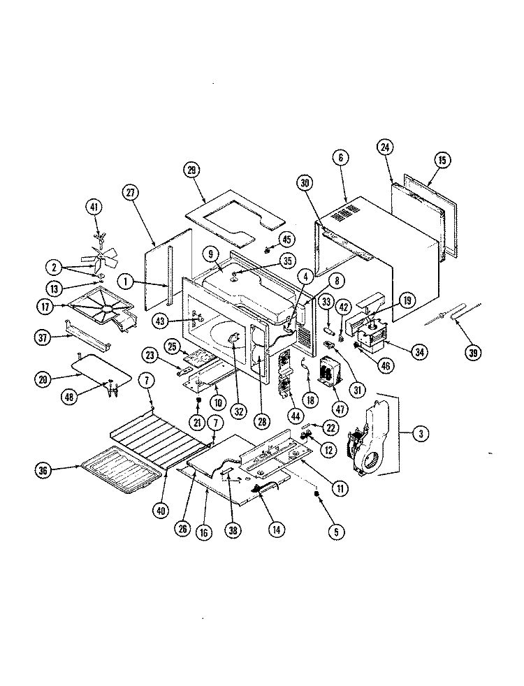 BASE & CAVITY Diagram and Parts List for M16FN-10PB  Magic Chef Microwave