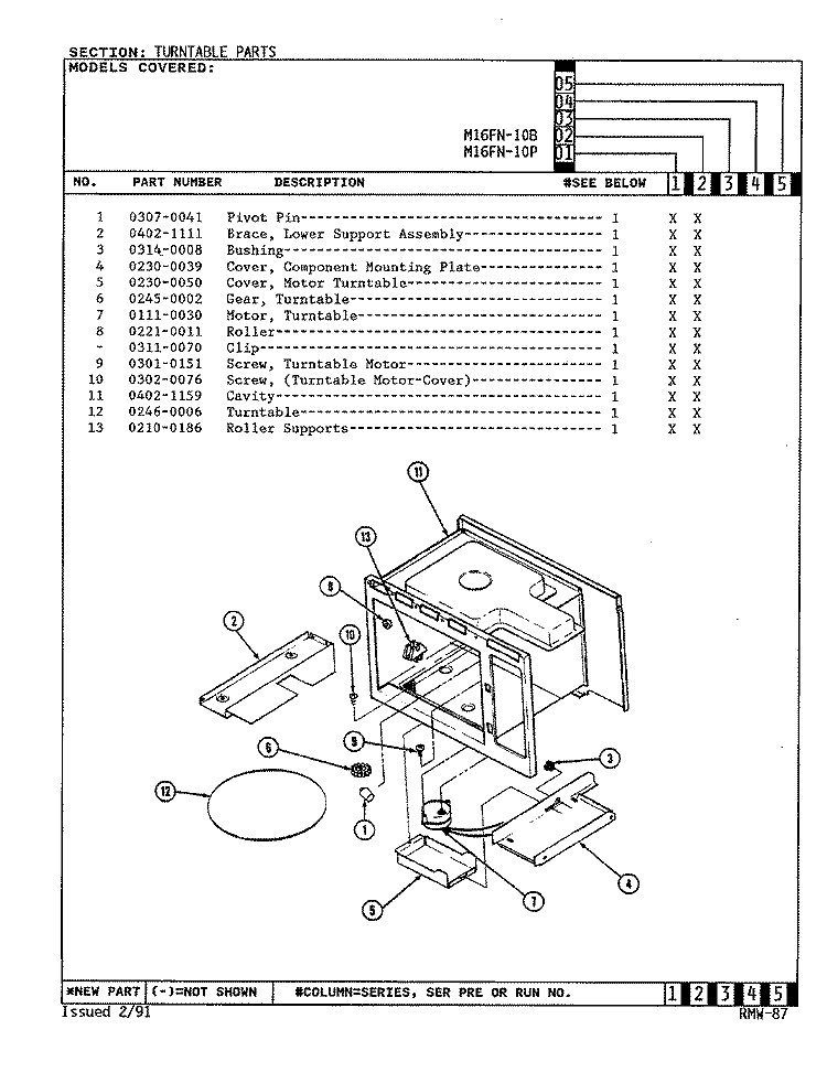 TURNTABLE Diagram and Parts List for M16FN-10PB  Magic Chef Microwave