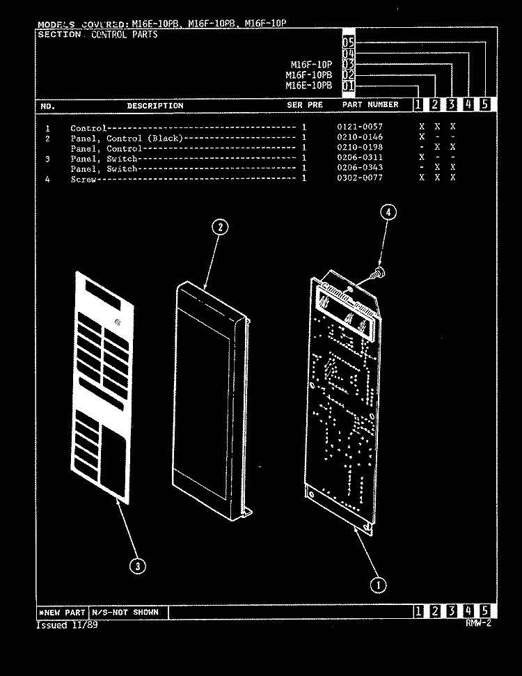 CONTROL PANEL (M16E - 10PB, M16F - 10P &PB) Diagram and Parts List for M16F-10PB  Magic Chef Microwave