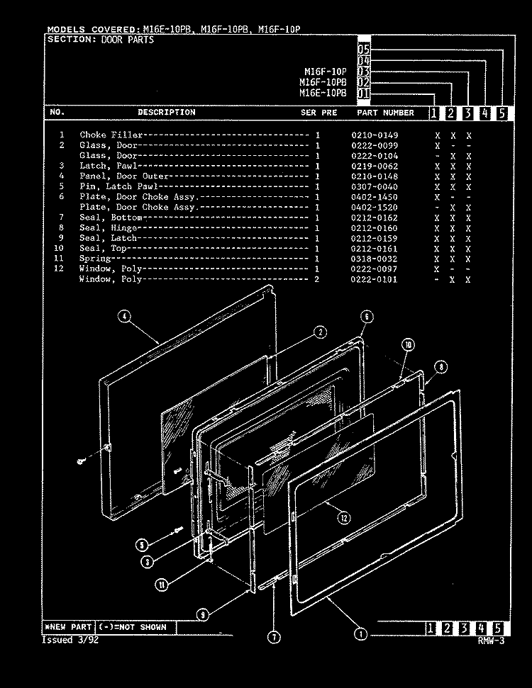 DOOR (M16E - 10PB, M16F - 10P & PB) Diagram and Parts List for M16F-10PB  Magic Chef Microwave